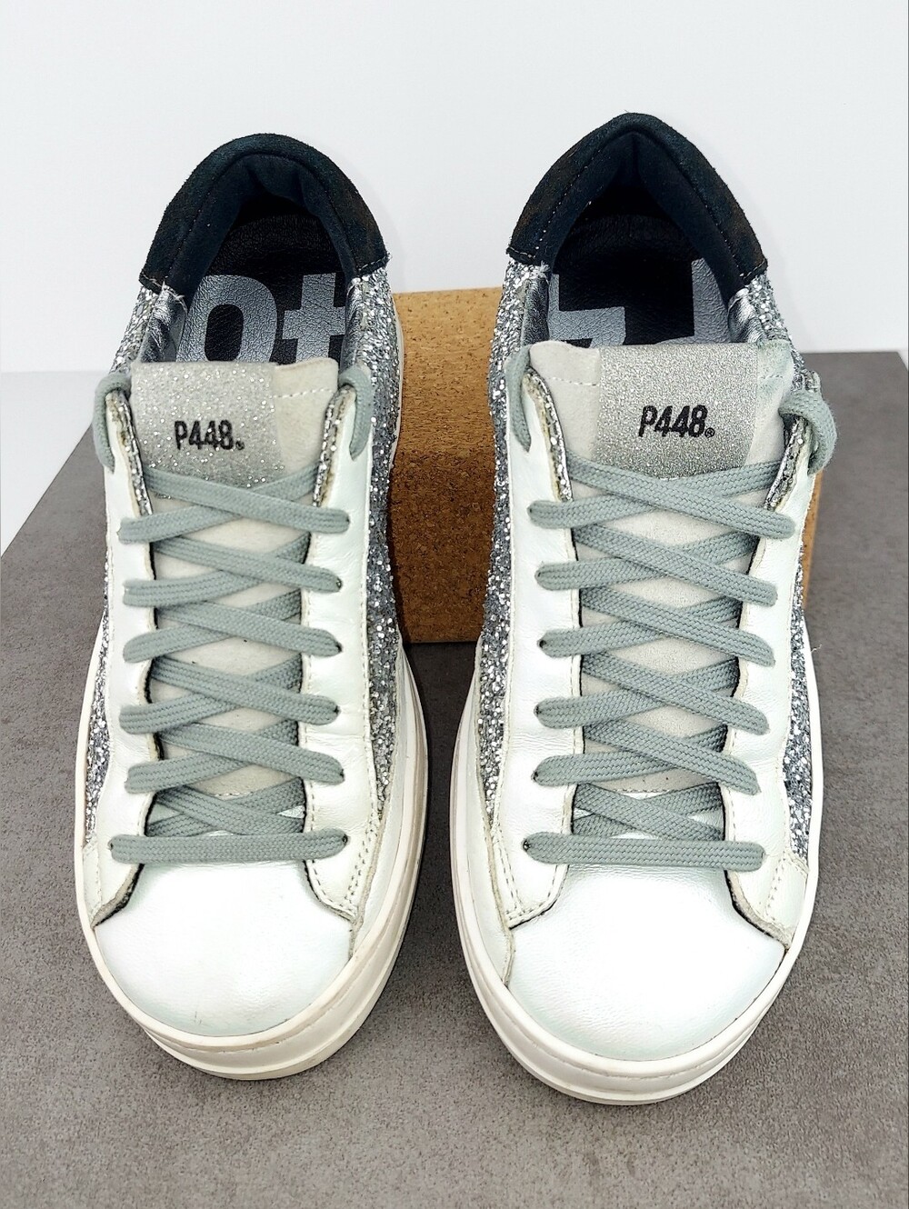 P448 John Ginevra White Silver Glitter Sneakers 36 - Picture 4 of 15